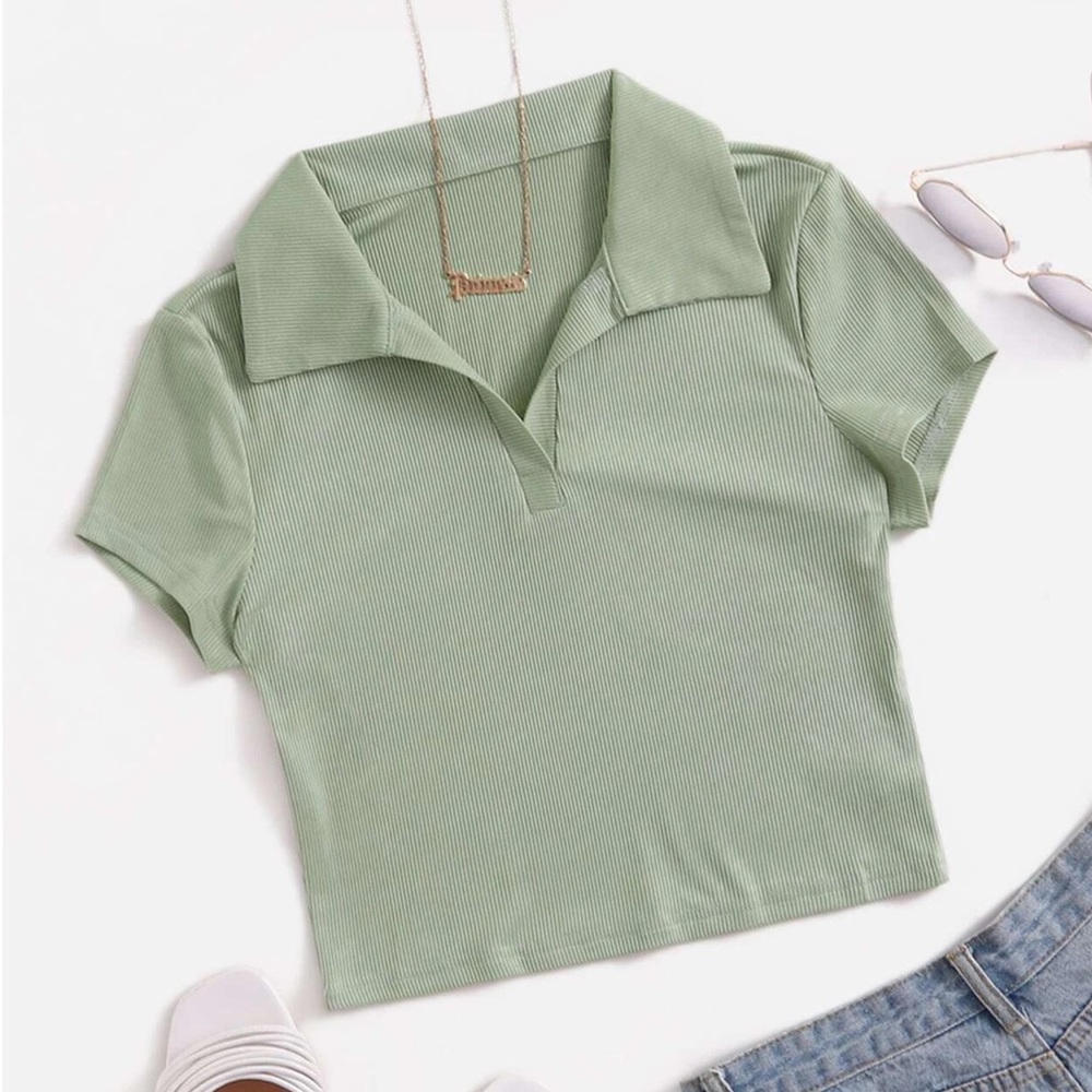Light Green Collared Baby Tee